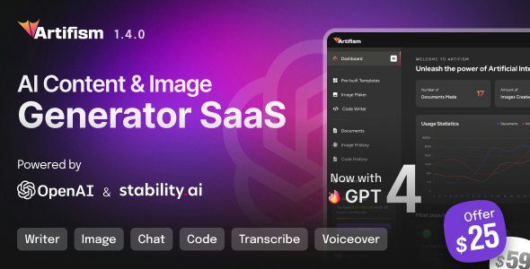 Artifism 5.4.0 – AI内容和图像生成器SaaS