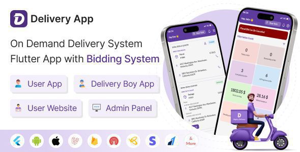 Delivery App 25.0 – 按需配送系统 Flutter App,带竞价系统 | 快递 App