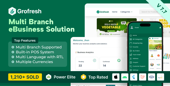 GroFresh 7.7 –(杂货店、药店、电子商务、商店)带有 Laravel 管理面板 + 交付应用程序的应用程序和 Web